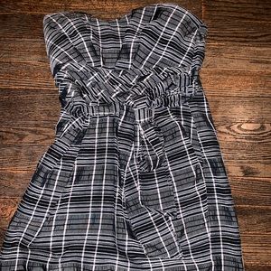 Black and white striped strapless dress